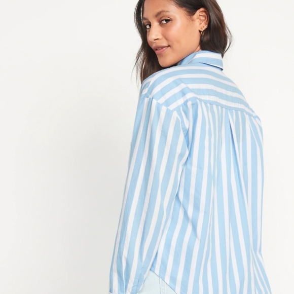 Old Navy Blue Chambray White Stripe Classic Relax Button down Shirt Larg… - Picture 2 of 8